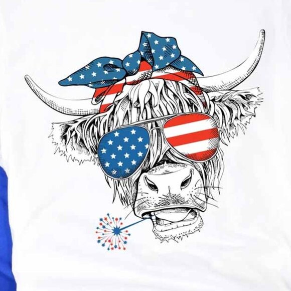 Oh My Stars Cow TShirt, Highland Cow shirt, Highland Cow With 4th July Tee - Picture 2 of 4